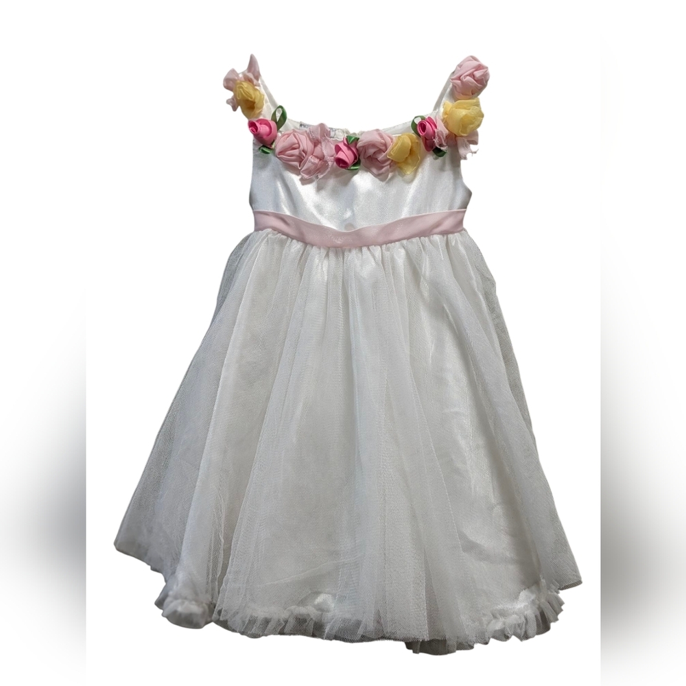 Baby Grand Signature:Elegant White & Pink Floral Formal Dress - Size 18M